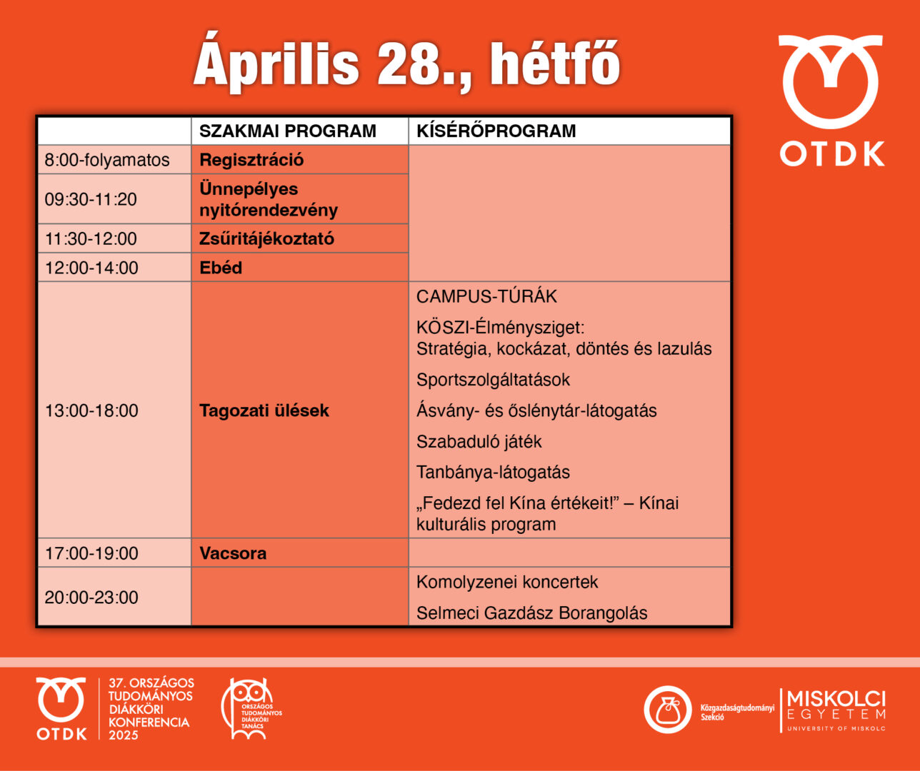 OTDK közgáz 2025 napi programok